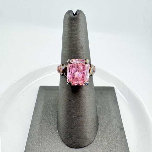 Vintage Pink Rhinestone Cocktail Ring Art Deco Revival Statement Glamour Regency - Picture 6 of 8